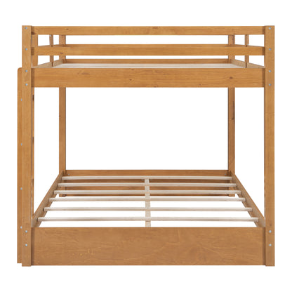 Wood Queen Size Bunk Bed with Ladder, Wood Color image 11