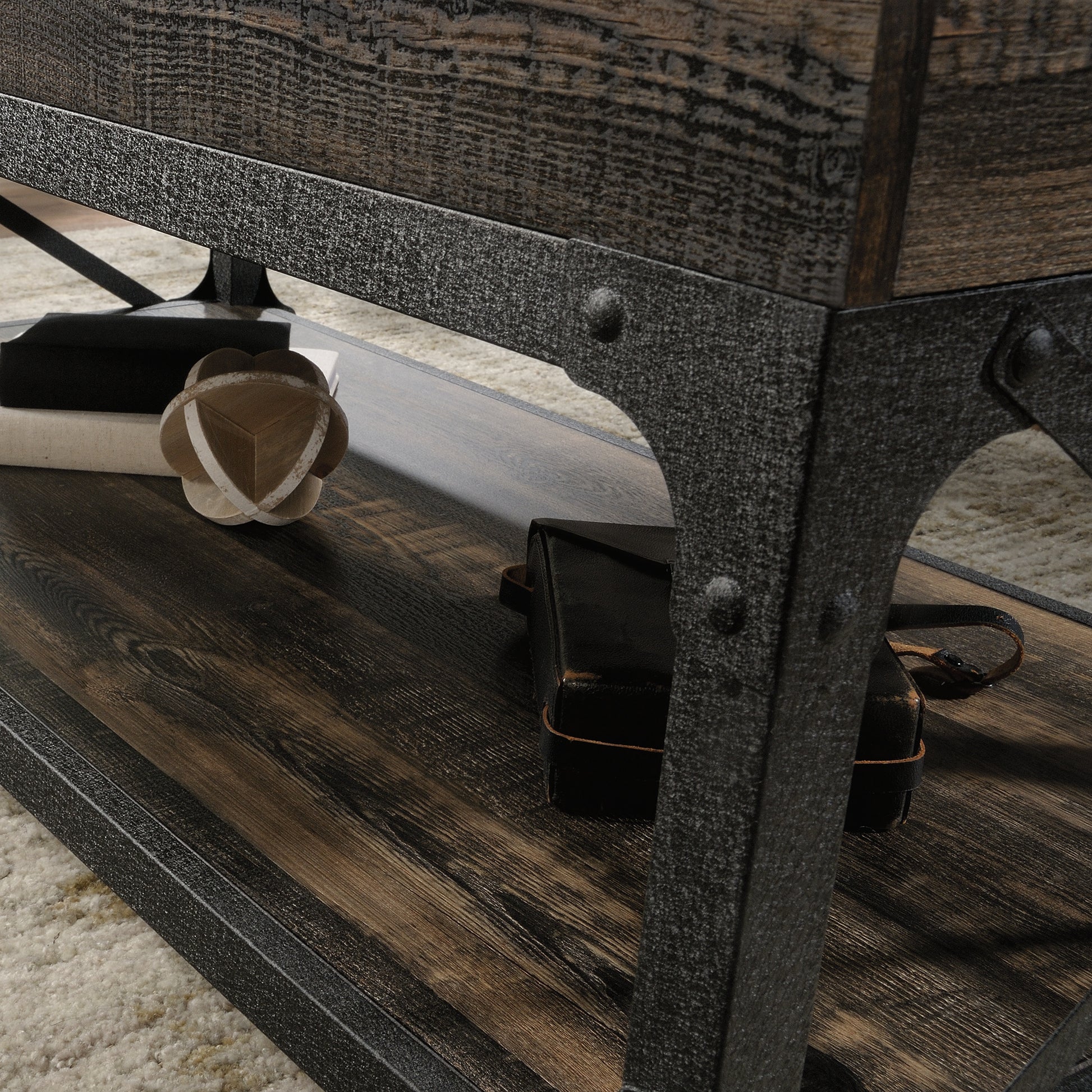 Lift-Top Coffee Table with Industrial Style, Brown finish image 8