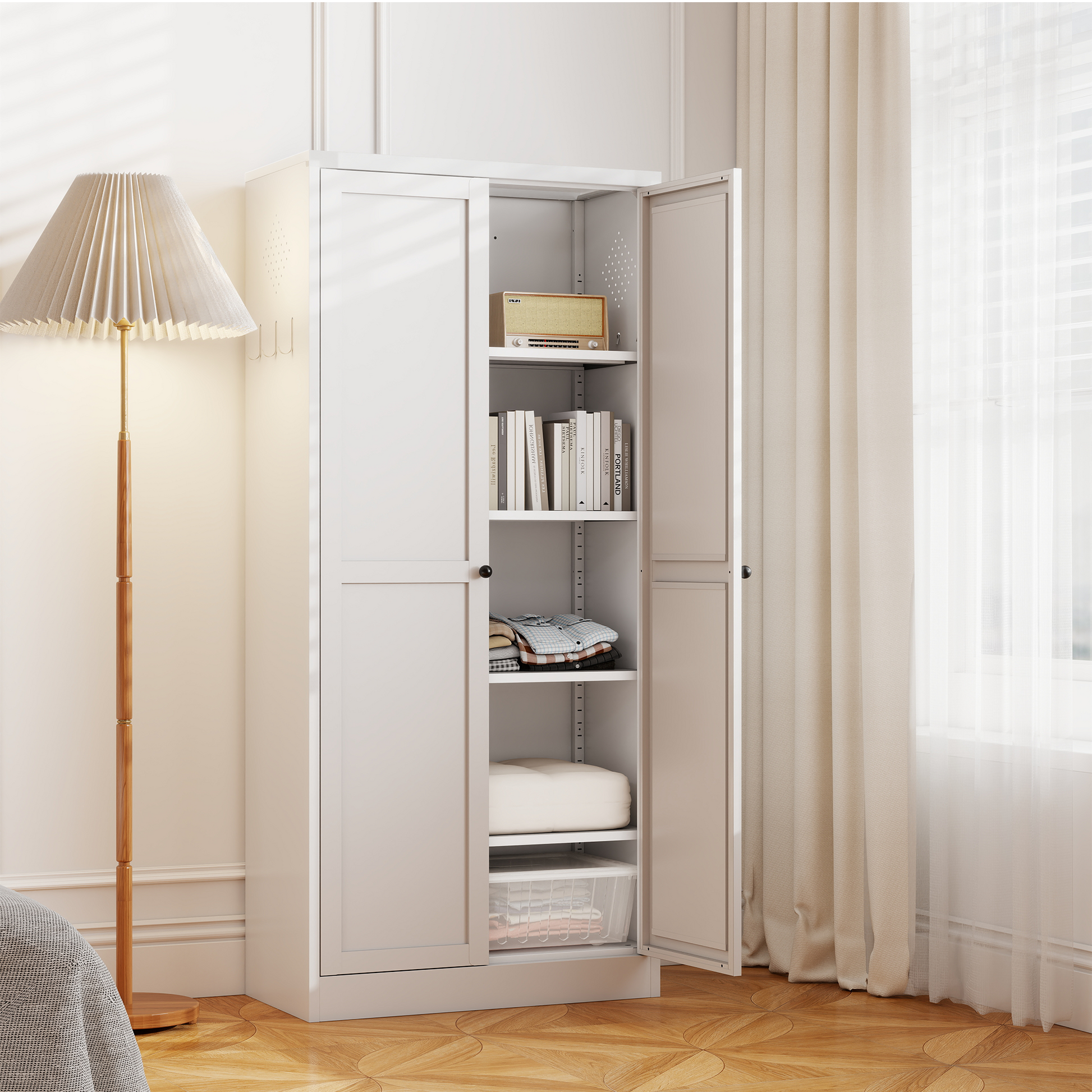61" White Metal Kitchen Pantry Cabinet Adjustable Storage with 4 Shelves (110lb Capacity), Heavy Duty Freestanding Pantry Organizer for Kitchen, Pantry, Living Room image 3