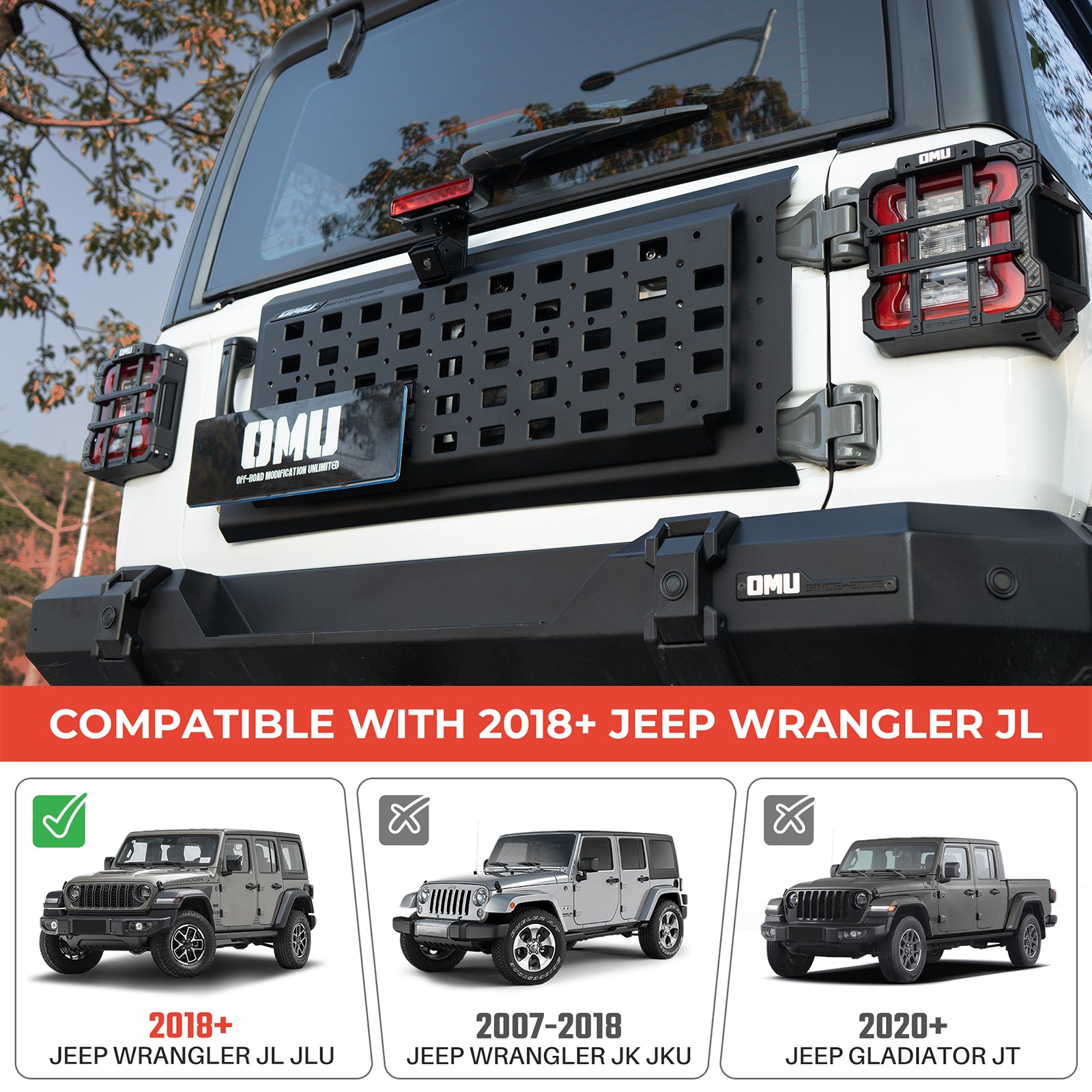 OMU Genesis Series Multi-Function Tailgate Expansion Panel For 2018+ Jeep Wrangler JL - Heavy-Duty Aluminum MOLLE Panel, Corrosion Resistant, No-Drill Installation, Off-Road Storage Organizer image 3