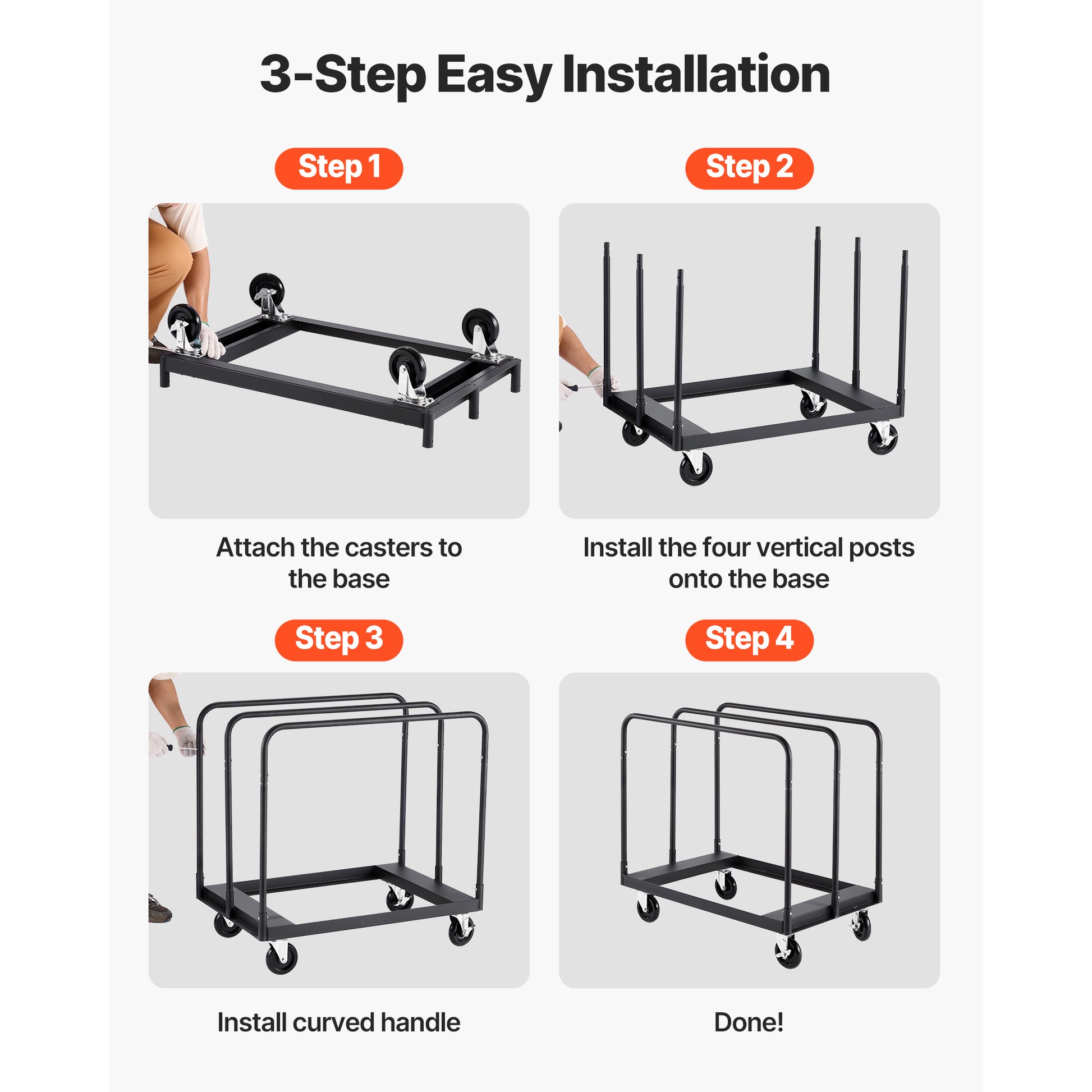 Drywall Cart Dolly, 1800 lbs Load Capacity, Steel Panel Truck Cart with 5 inch Swivel Casters, Lumber Drywall Dolly with with Tie-Down Strap & 3 Side Handrails for Factory, Warehouse, Garage, Black image 3