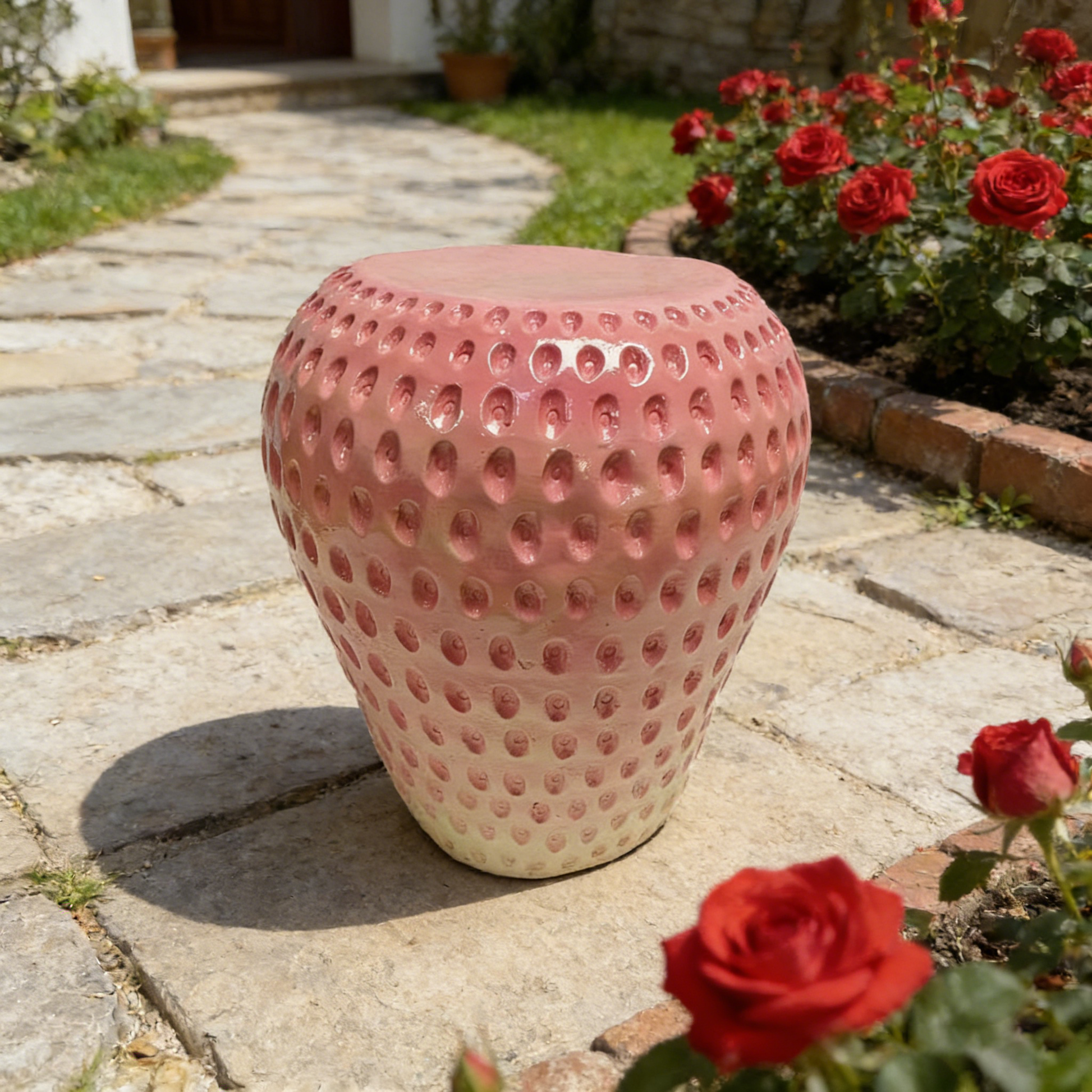 Strawberry Fruit Stool, 13.4"Oversized Resin Stool, Side Table, Home Decor Plant Stand Garden Indoor Outdoor Decorations, Multi-Purpose Innovative Garden Furniture image 1