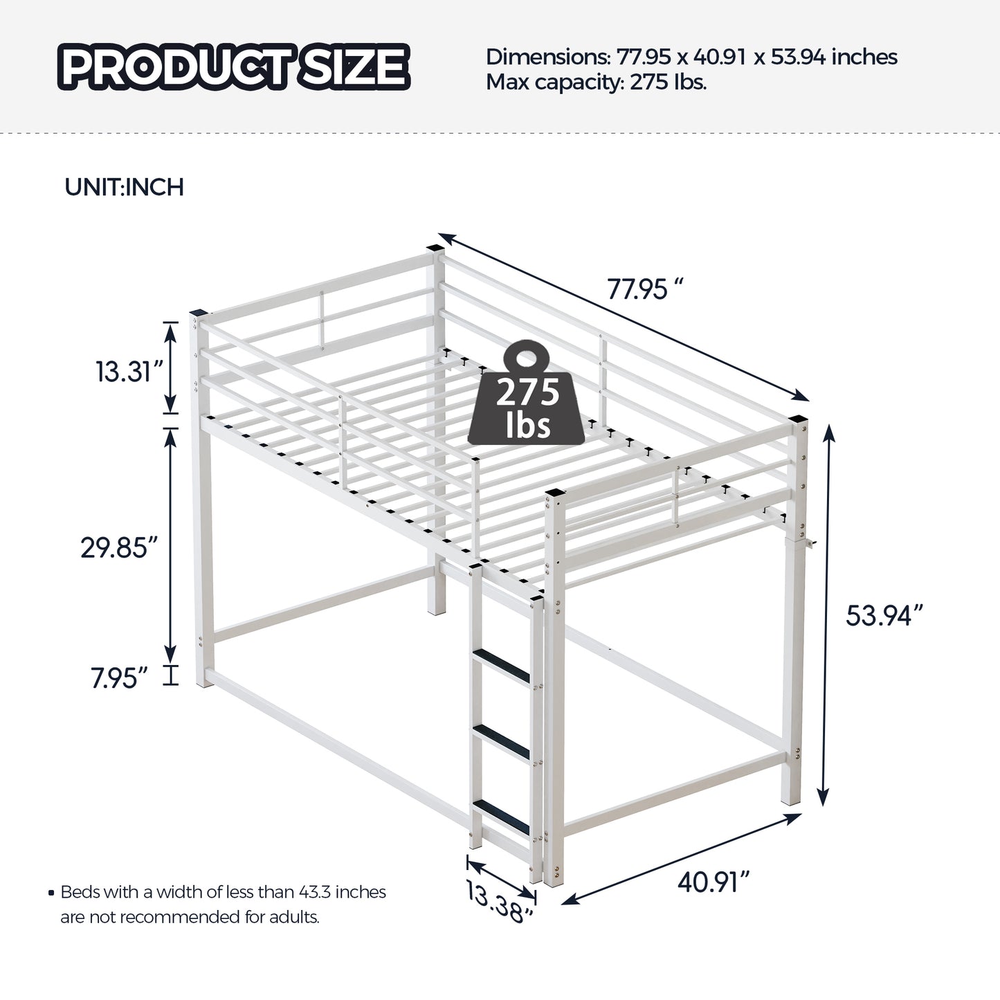 Bunk Bed with Ladder and high Guardrail Metal Bunk Bed, Storage Space, Noise Free,Twin Over Twin Size,WHITE image 2