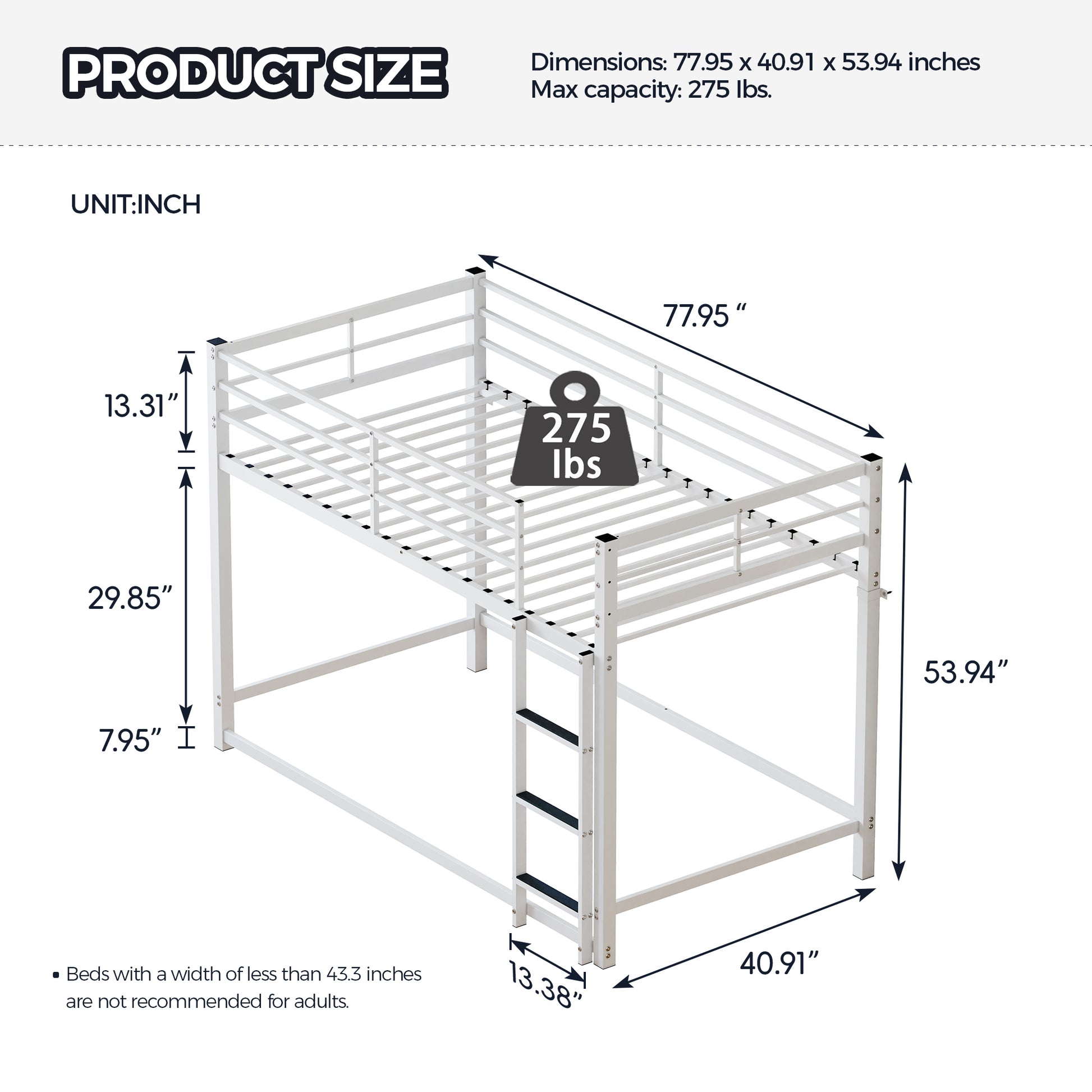Bunk Bed with Ladder and high Guardrail Metal Bunk Bed, Storage Space, Noise Free,Twin Over Twin Size,WHITE image 2
