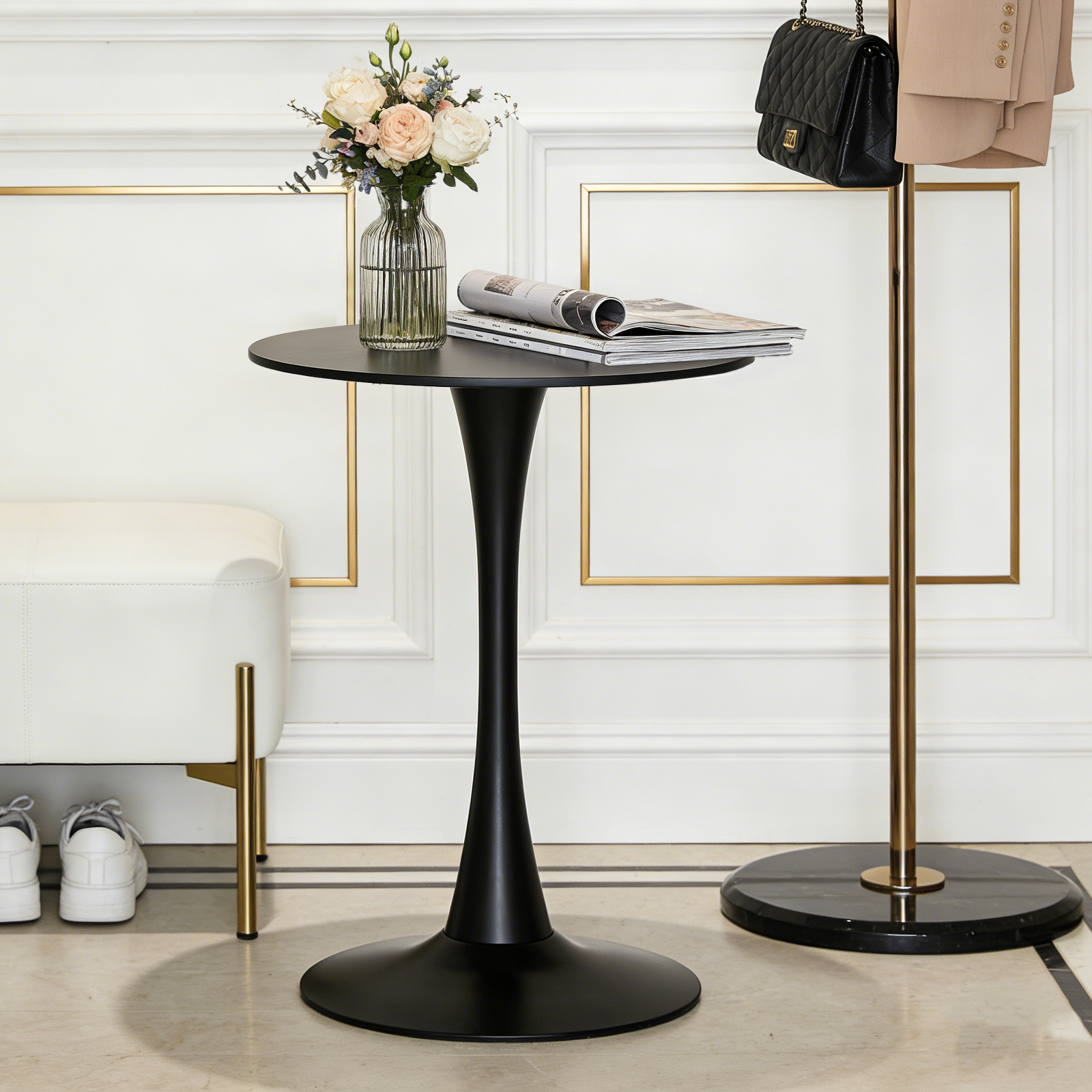 Black Round Dining Table,Modern Dining Table, Dining Table,MDF Tabletop and Iron Spray-Painted Matte Base,Oval Dining Table,Mid Century Coffee Table for Living Room 24 Inch,Home Kitchen,Small Places image 5