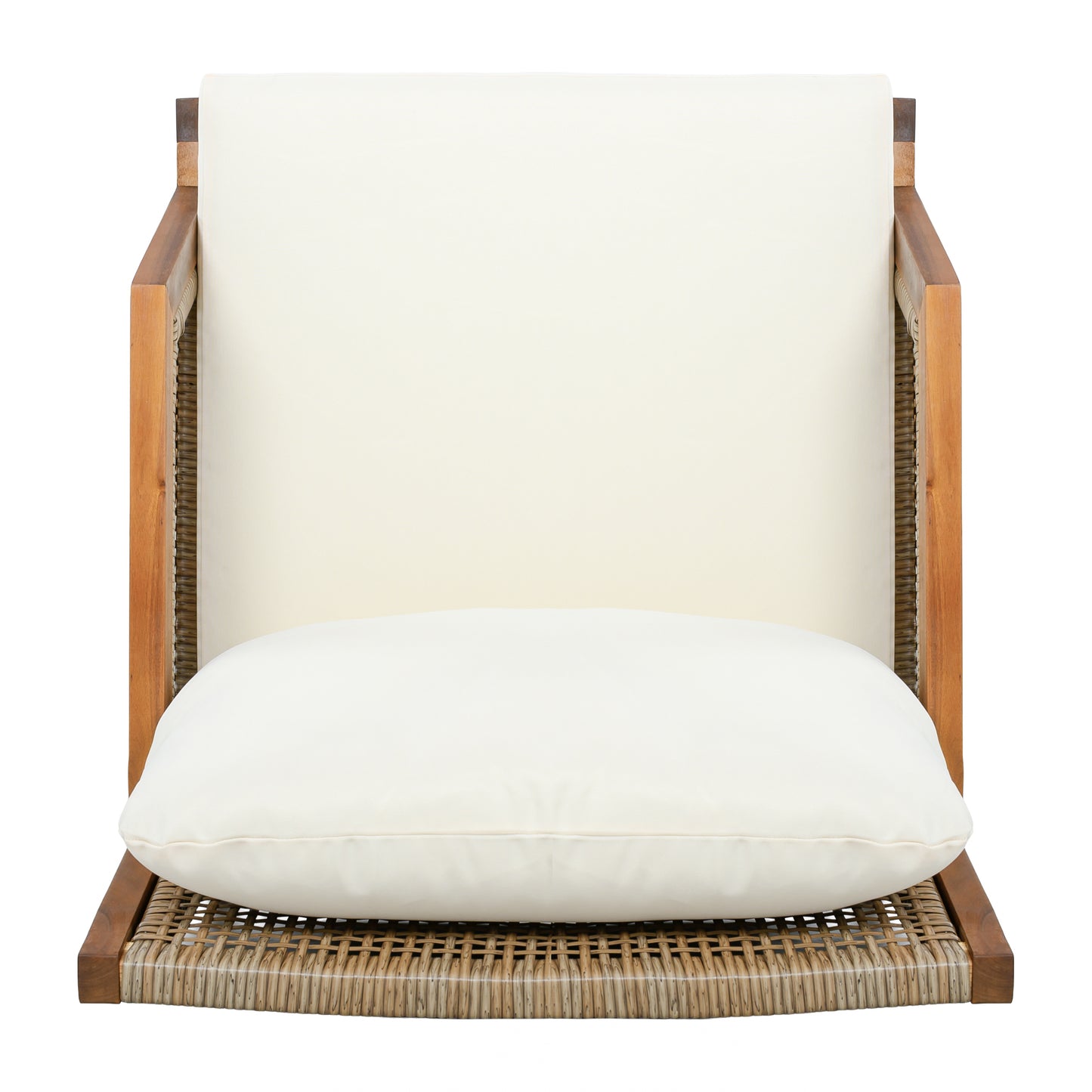 2 Piece Acacia Wood Patio Furniture Club Chair, Set of 2 Outdoor Wicker Armchair, Deep Seating with Soft Cushions for Porch, Garden, Backyard, Balcony, Teak & Mix Brown & Cream image 10