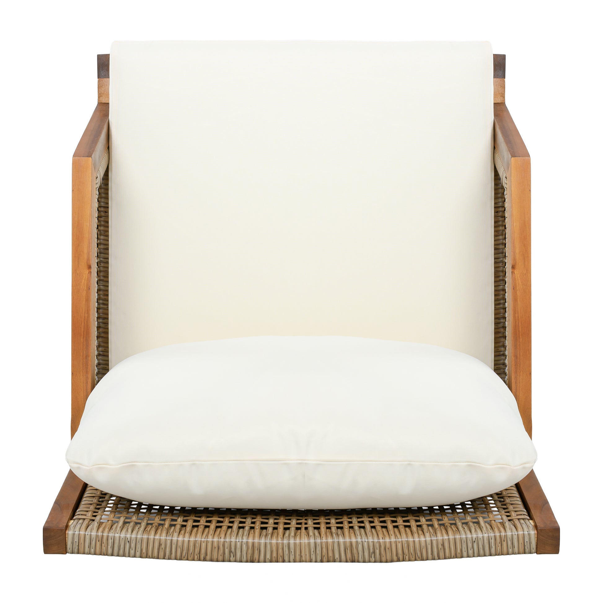 2 Piece Acacia Wood Patio Furniture Club Chair, Set of 2 Outdoor Wicker Armchair, Deep Seating with Soft Cushions for Porch, Garden, Backyard, Balcony, Teak & Mix Brown & Cream image 10