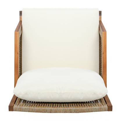 2 Piece Acacia Wood Patio Furniture Club Chair, Set of 2 Outdoor Wicker Armchair, Deep Seating with Soft Cushions for Porch, Garden, Backyard, Balcony, Teak & Mix Brown & Cream image 10