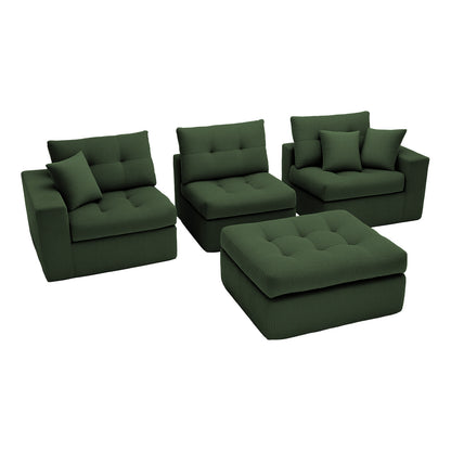 Corduroy Corner Chaise Compression Sofa Bed, L-Shaped Sectional Couch with High-Density Sponge, No-Assembly Required Convertible Sofa for Living Room, Apartment, Guest Room(Green) image 6