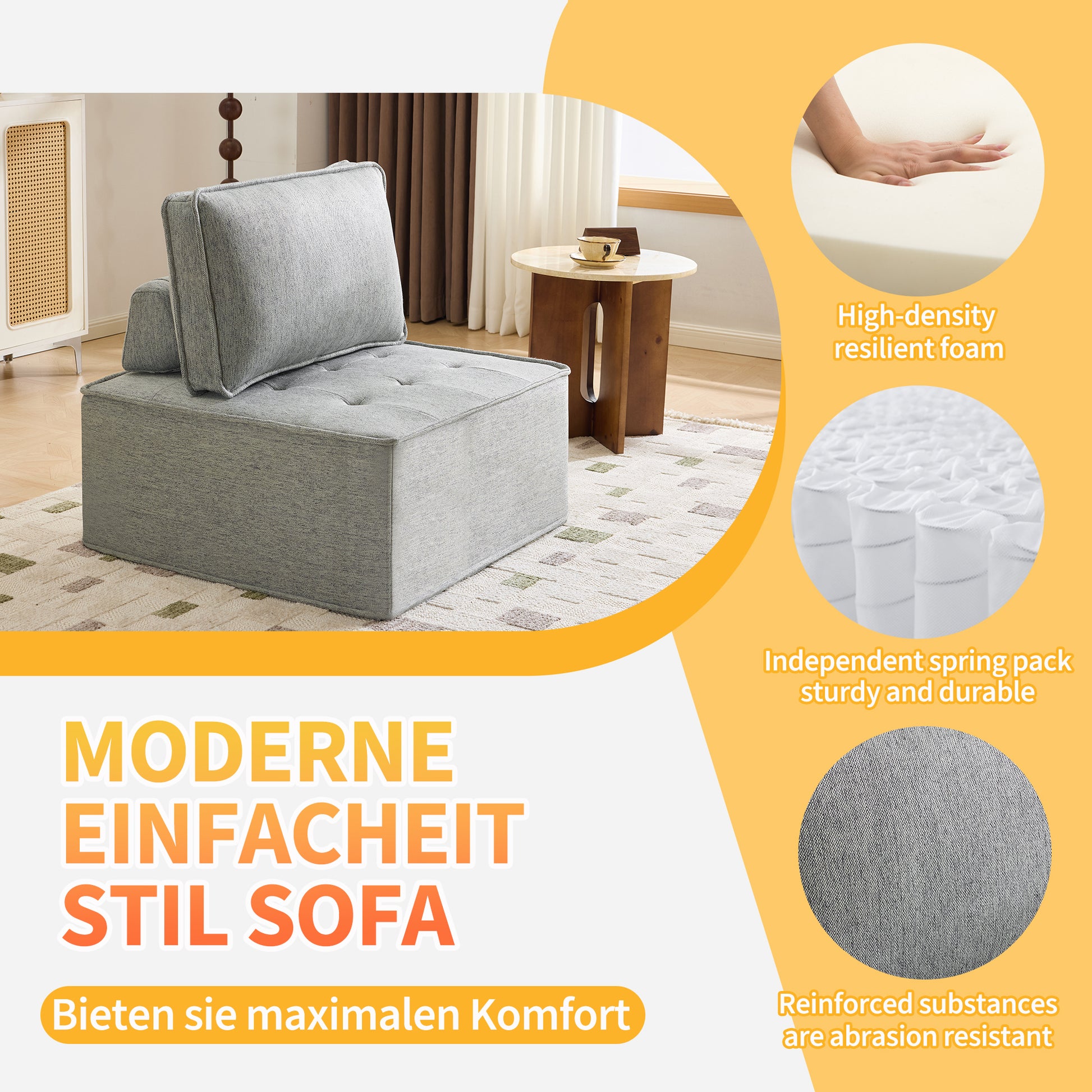 The light gray linen wooden frame sofa can be freely spliced, meeting various needs such as in small apartment living rooms and adapting to various decoration styles." image 7