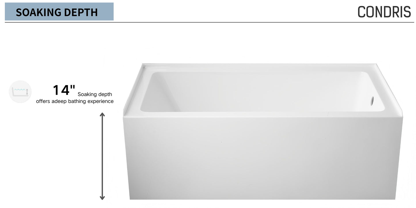 54" x 32" Alcove Bathtub – Acrylic Soaking Tub with Integral Apron, Right Drain, Three-Wall Installation, Modern Bathroom Tub image 3