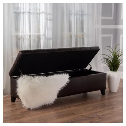 Ottoman Bench with Storage, Dark Brown PU Surface, Rubber Wood Legs, 300 lbs Capacity image 3