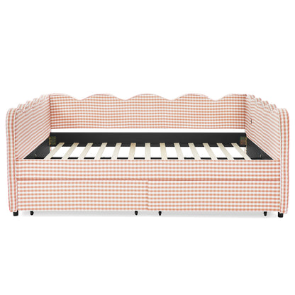 Queen Size Cozy Gingham Daybed with Two Storage Drawers, with USB Port and Adorable Wave Shaped, Linen Fabric image 9