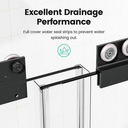 44"-48"W*72" H Semi-Frameless Double Sliding Shower Door, Bypass Shower Door, 1/4" (6mm) Thick SGCC Tempered Glass Door, Matte Black image 2