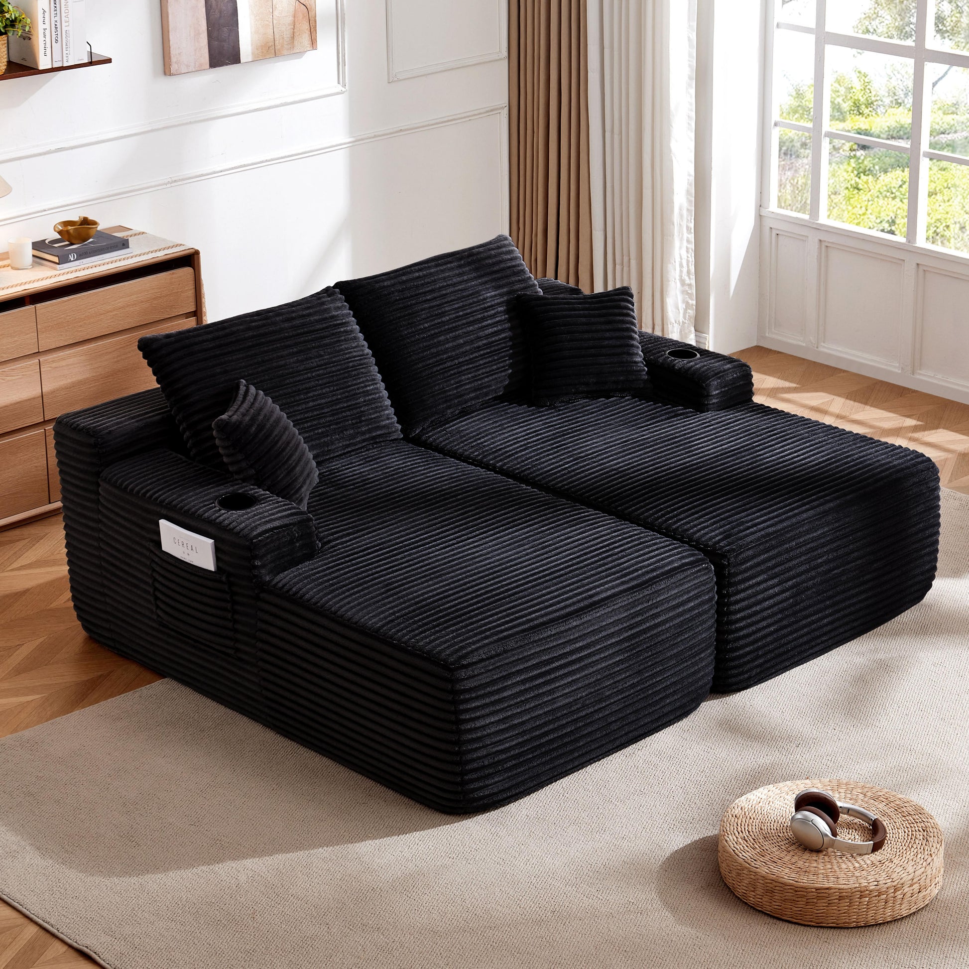 New-69" Cloud Sectional Couch, L-Shape Chaise with R-Shape Chaise with Deep Seat and Comfortable 2 Seater Couch for Modern Living Room,(Plush Fabric),Black image 1