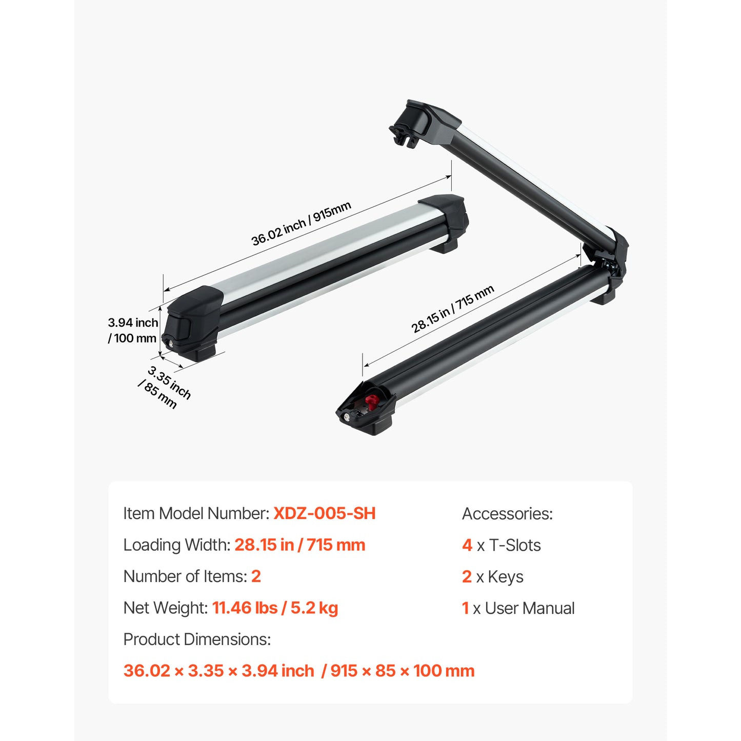 Ski & Snowboard Roof Rack, Carry up to 6 Pairs of Skis or 4 Snowboards, 2 PCS Aluminum Universal Car Roof Rack with Lock & Rubber Padding, Carrier for Fishing Rod, Fit Most Slotted Crossbars image 5