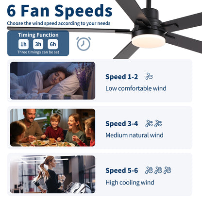 60" Ceiling Fan with Lights and Remote, Modern Farmhouse Ceiling Fan with Quiet DC Motor, 6 Speeds, Reversible Blades, Dimmable 3CCT LED Light, Indoor Outdoor Large Room Matte Black Ceiling Fan image 9