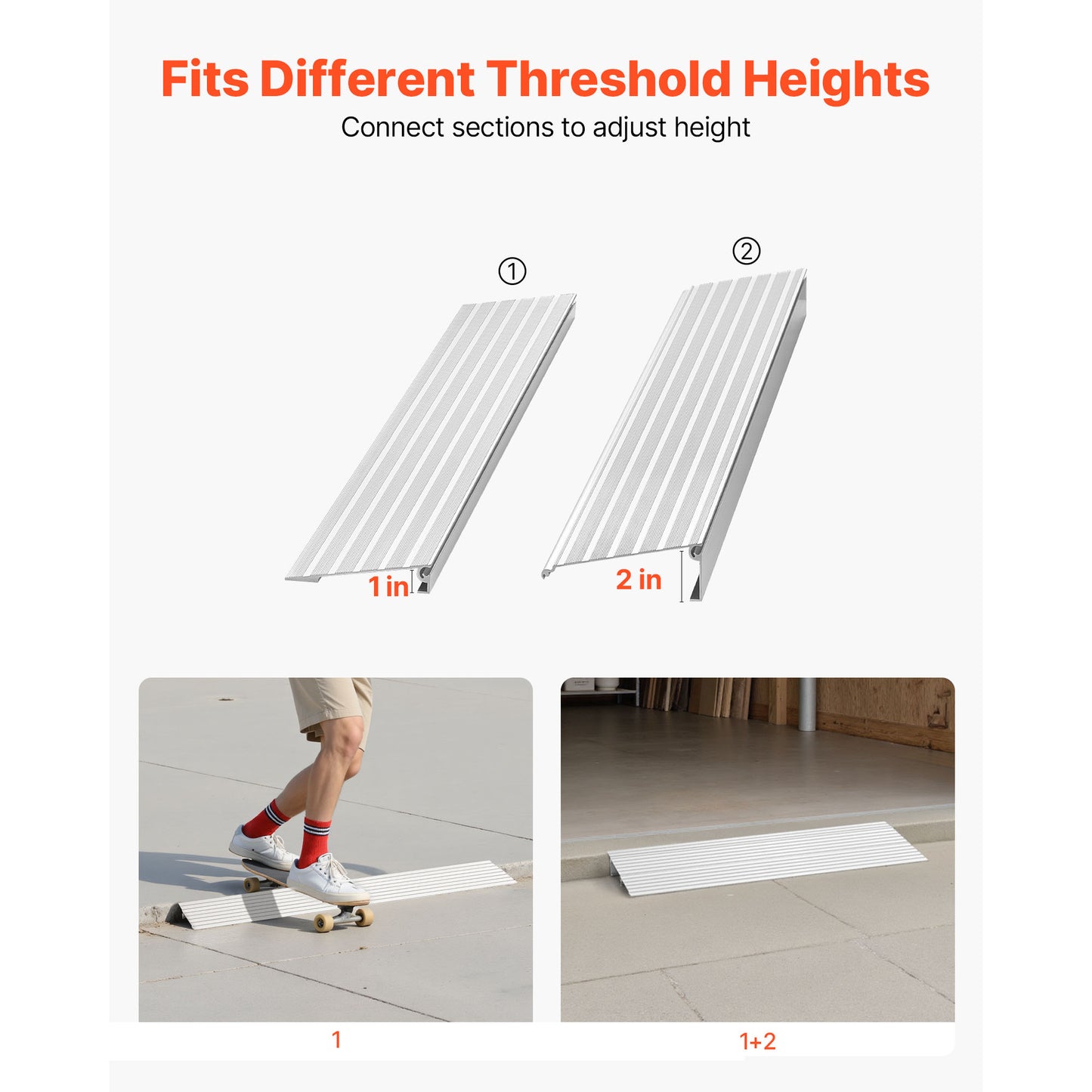 Door Threshold Ramp, 2 inch Rise, Aluminum Alloy Threshold Ramp Rated 800 lbs Load Capacity, Handicap Ramps for Home Steps for Wheelchair, Scooters, Power Chairs, Walkers, Bicycle, Tricycle image 9