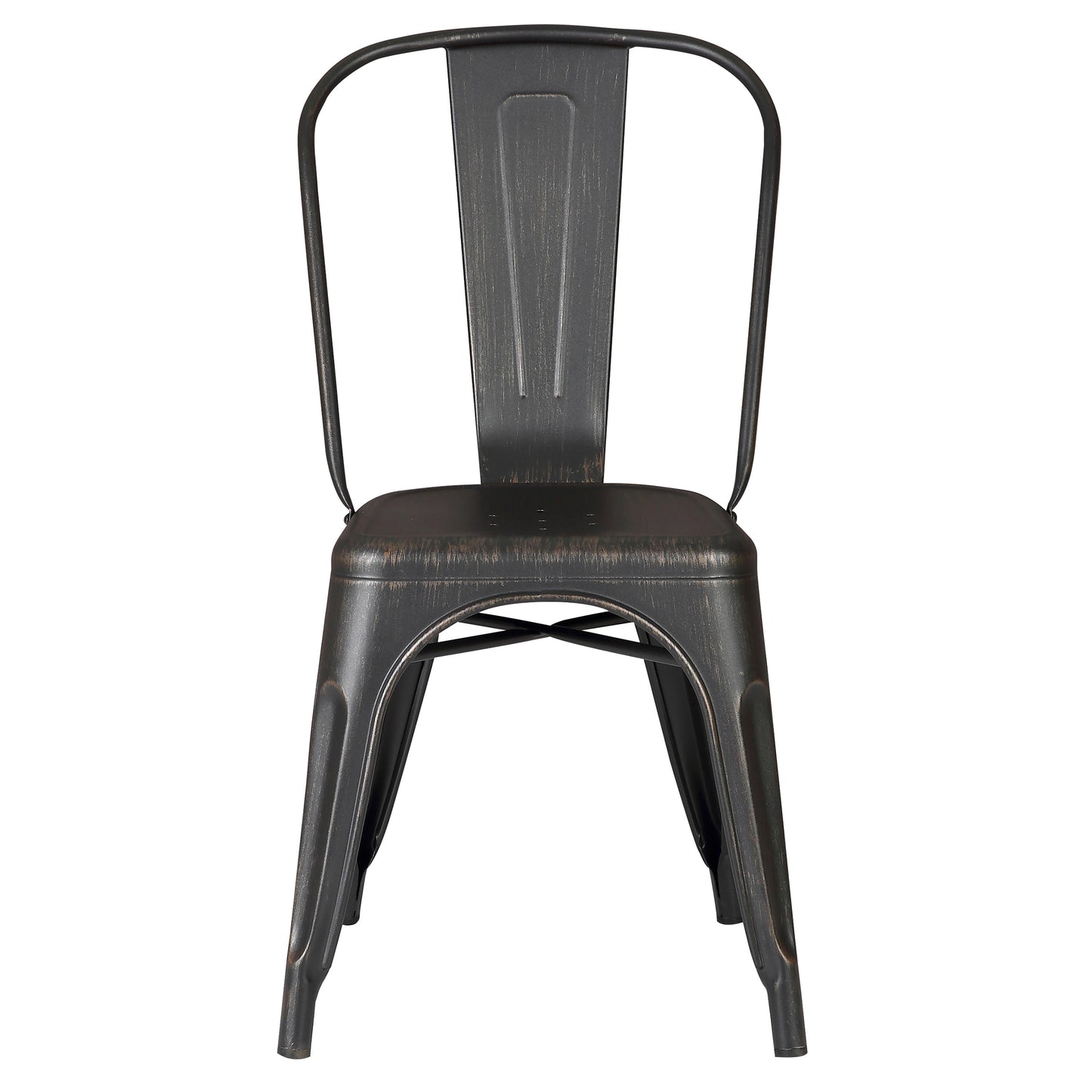 Set of 4 Stackable Metal Dining Chairs, Modern Industrial Slat Back Dining Chairs, Sturdy Cross Brace Support, Lightweight Portable Armless Chair for Kitchen, Dining Room, Bar, Distressed Black image 4