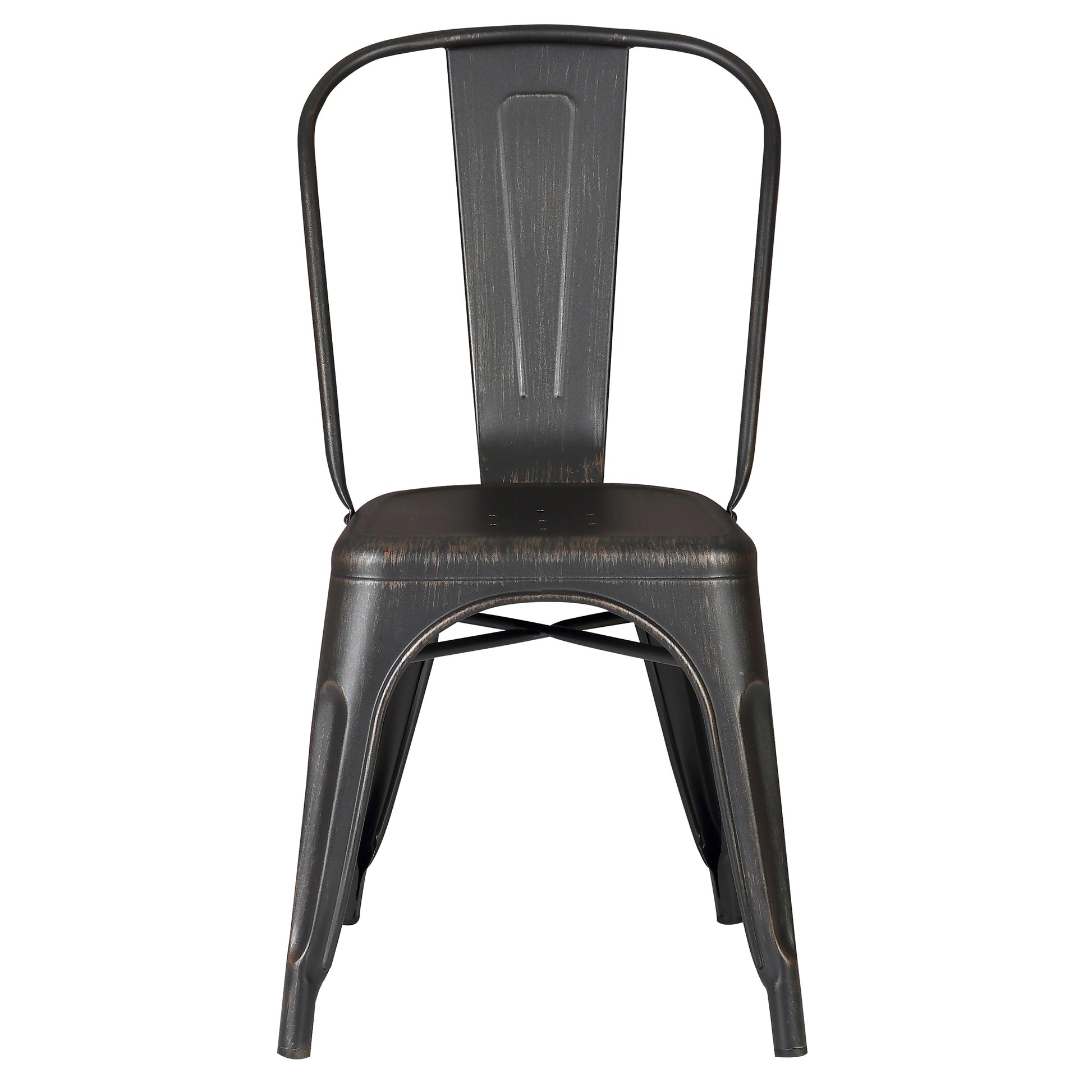 Set of 4 Stackable Metal Dining Chairs, Modern Industrial Slat Back Dining Chairs, Sturdy Cross Brace Support, Lightweight Portable Armless Chair for Kitchen, Dining Room, Bar, Distressed Black image 4