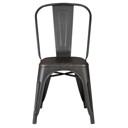 Set of 4 Stackable Metal Dining Chairs, Modern Industrial Slat Back Dining Chairs, Sturdy Cross Brace Support, Lightweight Portable Armless Chair for Kitchen, Dining Room, Bar, Distressed Black image 4