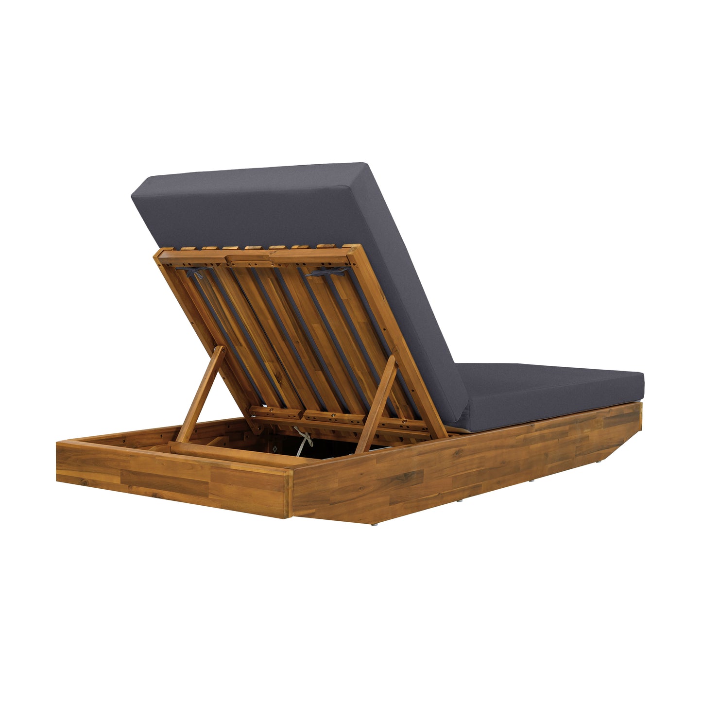 Acacia Wood Chaise Lounge with Cushion - Teak Finish Outdoor Recliner with Dark Grey Water-Repellent Cushion, 79.6" L x 29" W, 300 lbs image 12