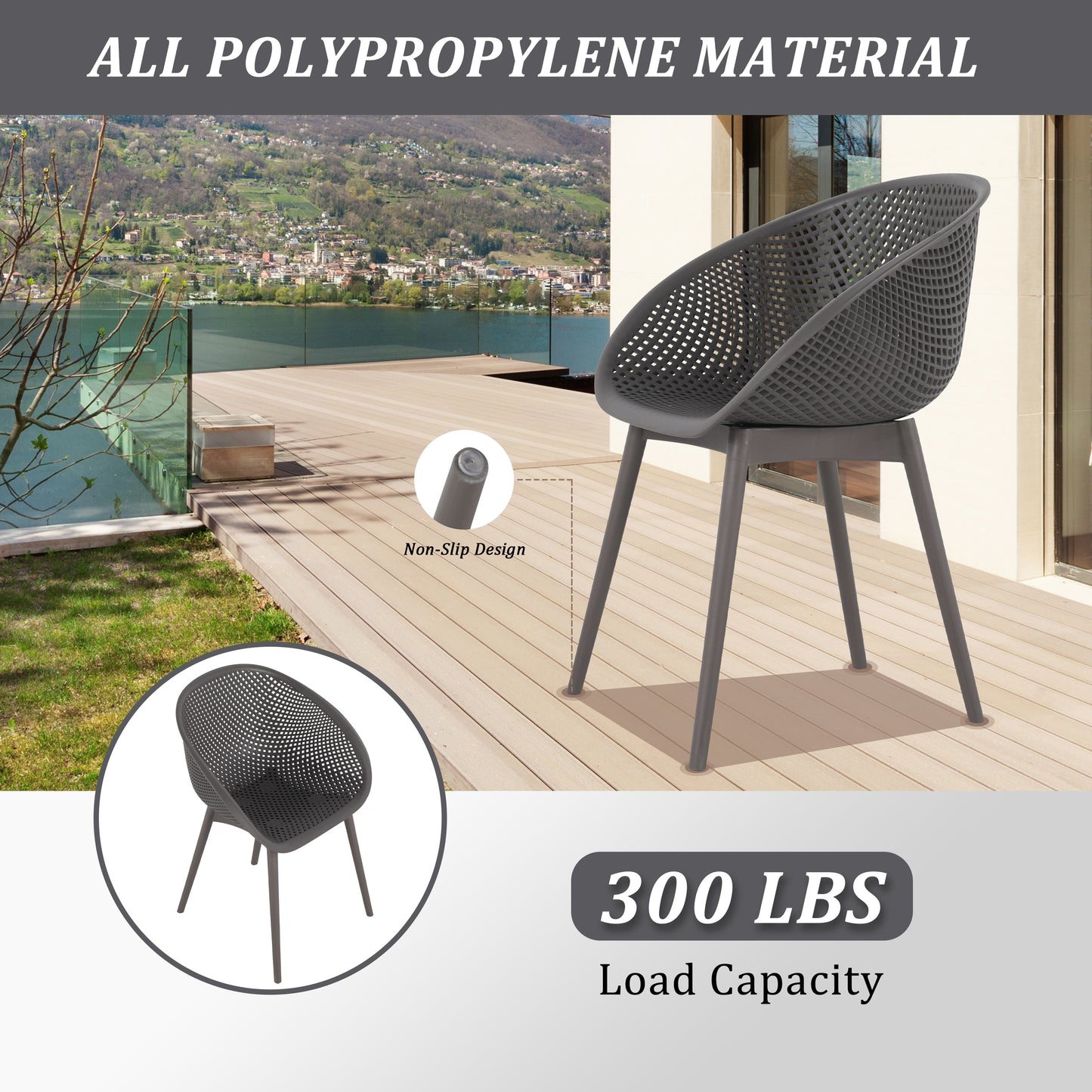 Summer - 2-Pack Warm Grey Modern Lounge Chairs – Indoor/Outdoor All-Weather PP Plastic with 36 Inch Indoor/Outdoor Modern White Round PP Table image 11