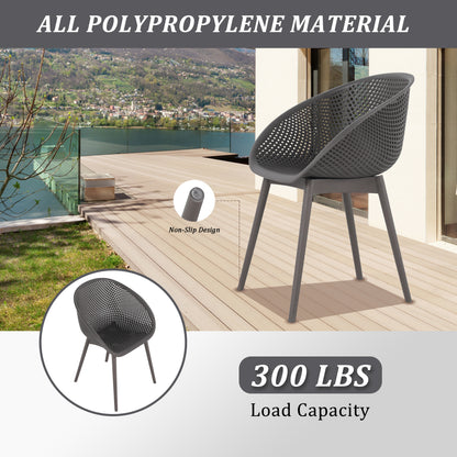 Summer - 2-Pack Warm Grey Modern Lounge Chairs – Indoor/Outdoor All-Weather PP Plastic with 36 Inch Indoor/Outdoor Modern White Round PP Table image 11