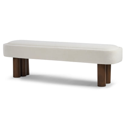Indoor Beige Fabric Dining Bench with Walnut Color Legs, 60.04'L Upholstered Seating for Kitchen, Dining Room and Living Space,250lbs Capacity image 7