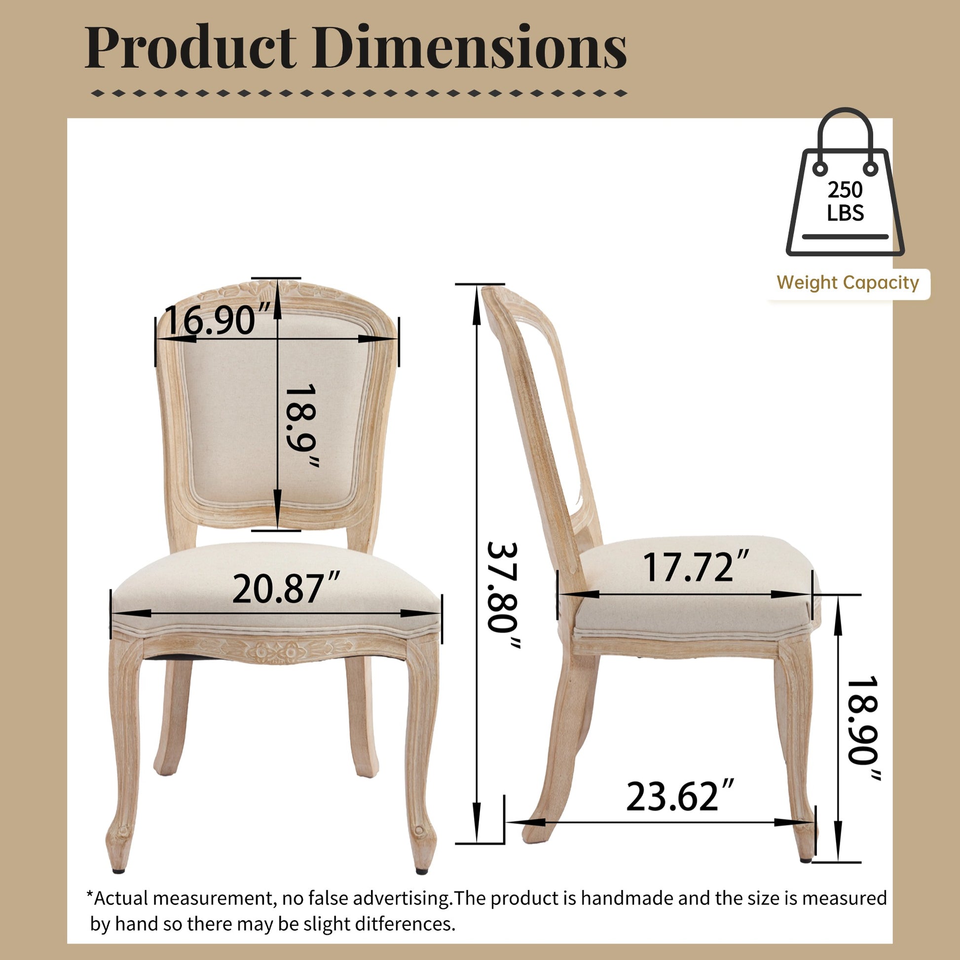 French Country Dining Chairs Set of 2, Upholstered Chairs with Fan-shaped Back, Wire drawing and carving techniques,Disassemblable, for Living Room, Kitchen, Restaurant Use, Beige image 6