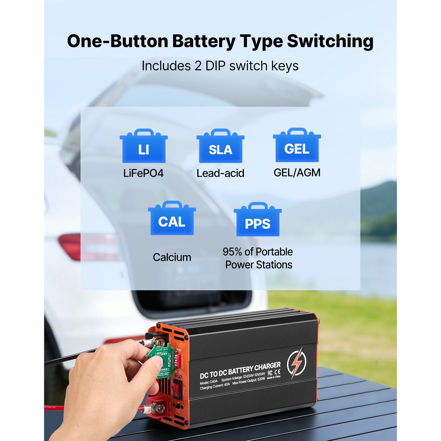 DC to DC Battery Charger, 520W, 40A Alternator Charger, Fast DC-DC Charging for Portable Power Stations, Compatible with LiFePO4 Lead-Acid AGM GEL Batteries, 12V/24V-12V/24V, for RV Home Backup image 8