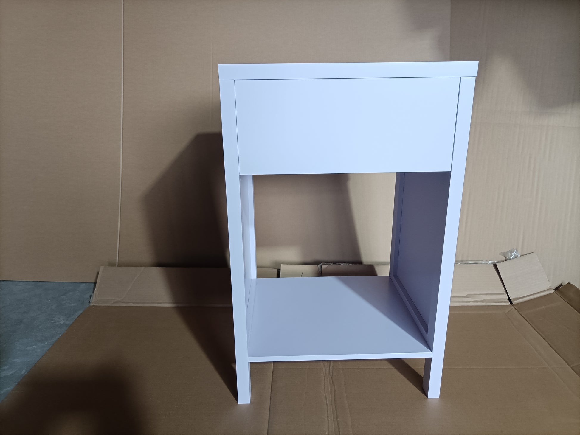 Modern Nightstand with Drawer and Open Shelf,Scalloped Edge Bedside Table for Bedroom, Cute Minimalist Side Table for Kids Room or Girls' Room,Light Purple image 8