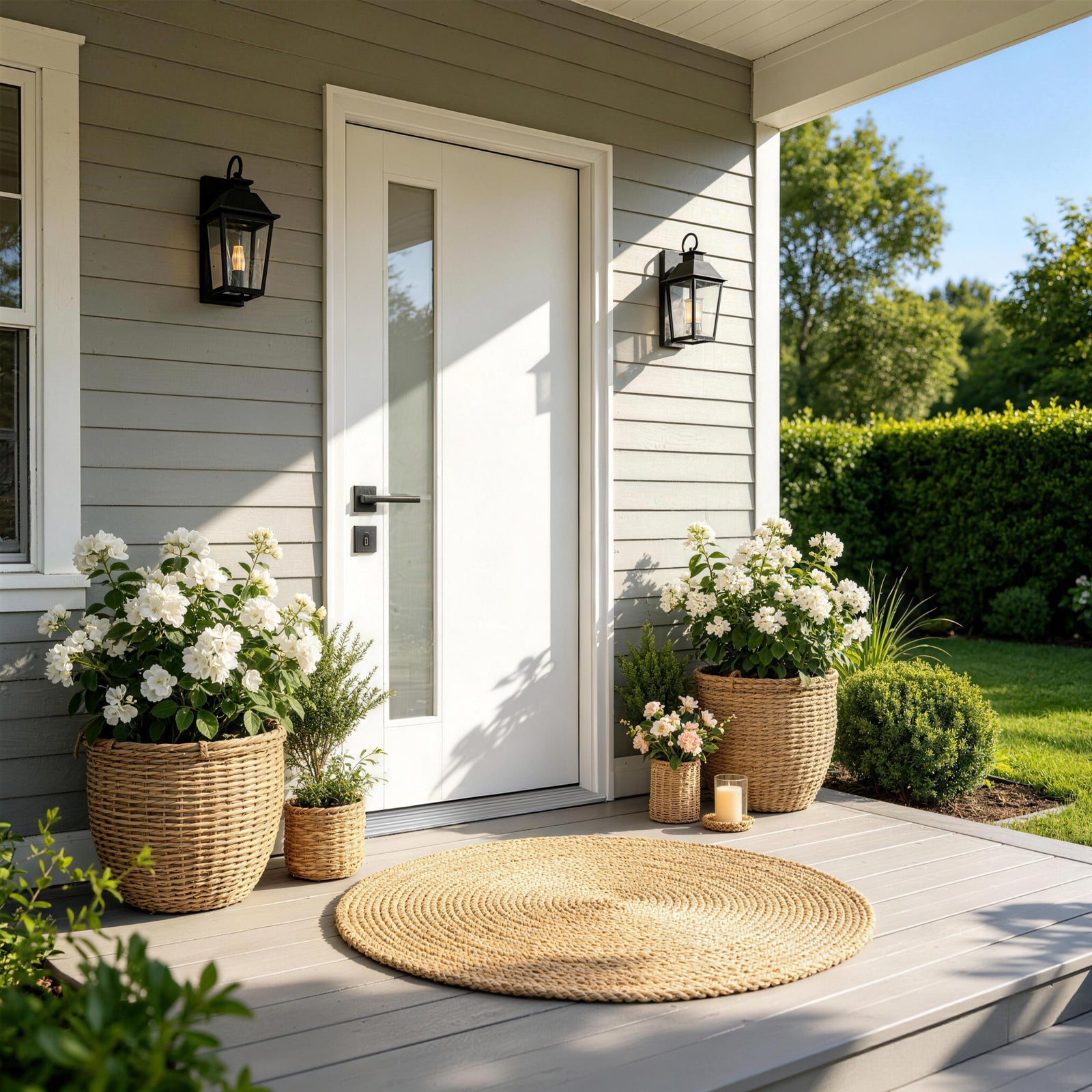 36"x80" Fiberglass Front Door with White 4-9/16" PVC Frame,Right-Hand Inswing Exterior Door with Brickmould,Contemporary minimalist smooth skin with frosted glass for Home Entrance,White image 1