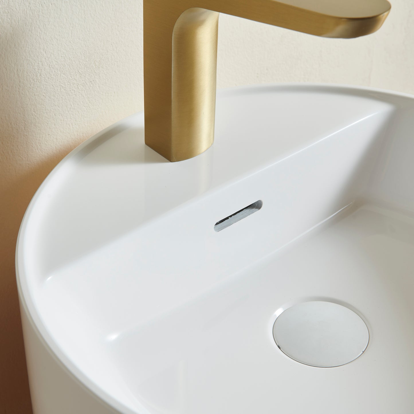 JINBO 16'' Bathroom Round Solid Surface Basin with Faucet Hole, NO Cabinet,No Sink Cover, NO Faucet, White image 3