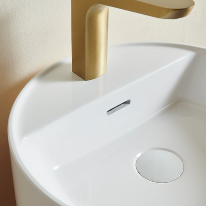 JINBO 16'' Bathroom Round Solid Surface Basin with Faucet Hole, NO Cabinet,No Sink Cover, NO Faucet, White image 3