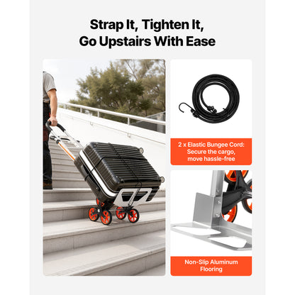 Stair Climbing Cart, 330 lbs Stair-Climb Capacity, Aluminum Alloy Folding Trolley Cart with Telescoping Handle, 6 Wheels and 2 Bungee Cords, Stair Climber Dolly for Home, Groceries, Warehouse image 5