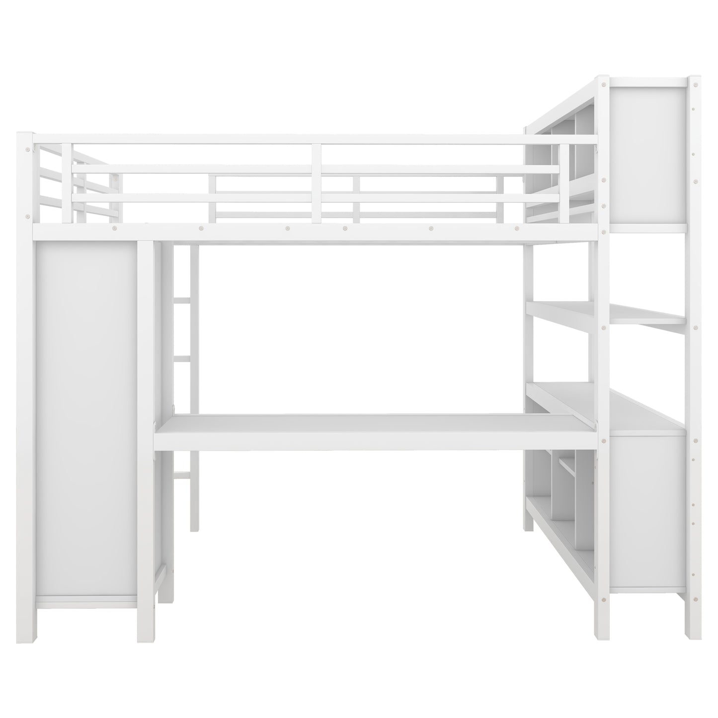 Metal Loft Bed with Wardrobe And L-shaped Desk, Full Size Loft Bed with Storage Cubes and Shelves, Heavy Duty Loft Bed for Kids Teens Adults, White image 9