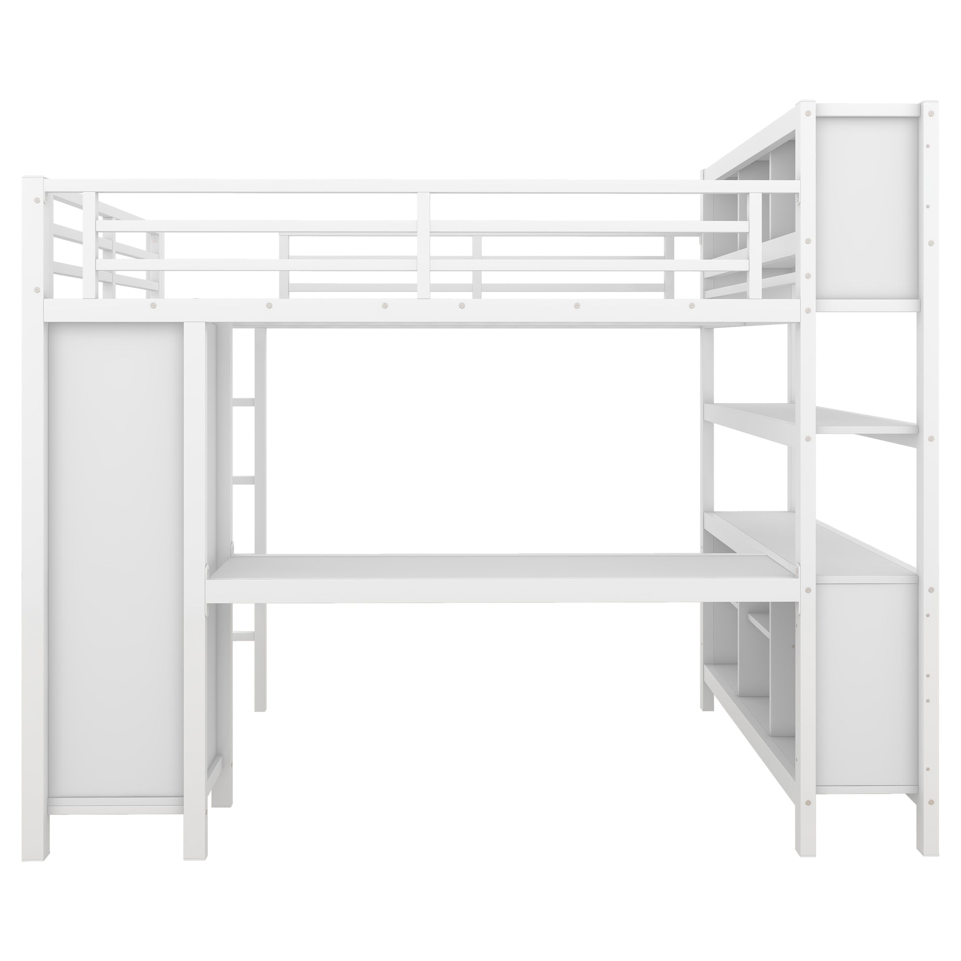 Metal Loft Bed with Wardrobe And L-shaped Desk, Full Size Loft Bed with Storage Cubes and Shelves, Heavy Duty Loft Bed for Kids Teens Adults, White image 9