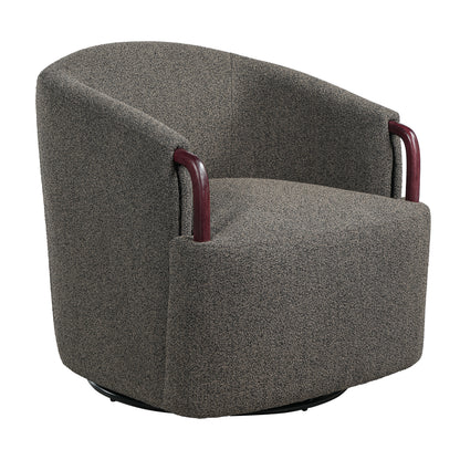 30" Modern Boucle Swivel Barrel Chair with Solid Wood Accents, Soft Durable Upholstery & 360° Swivel Base, Ideal for Living Room, Bedroom, or Office image 4