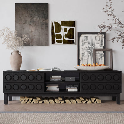 Modern Mid-Century Media Console with 4 Drawers and Cable Management, TV Console Table for TVs up to 75",Entertainment Center for Living Room and Office(Black) image 5