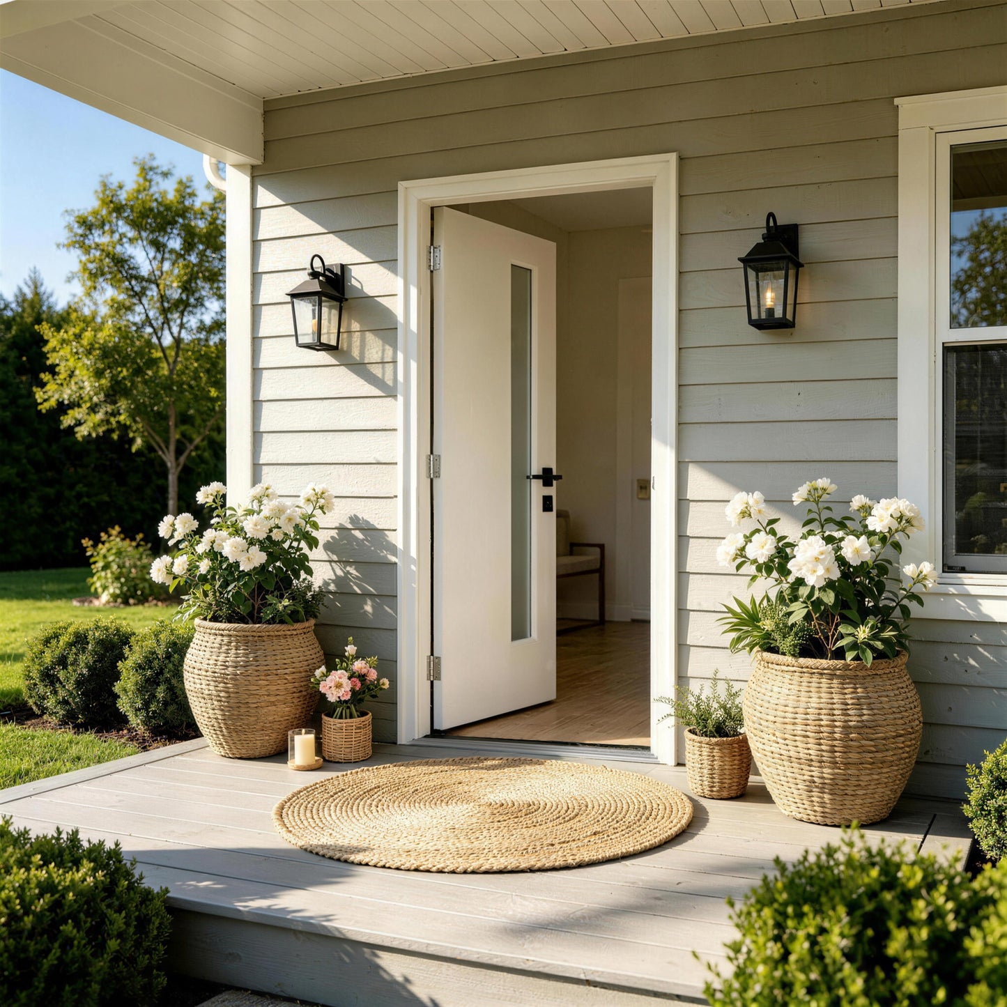 36"x80" Fiberglass Front Door with White 4-9/16" PVC Frame,Left-Hand Inswing Exterior Door with Brickmould,Contemporary minimalist smooth skin with frosted glass for Home Entrance,White image 2