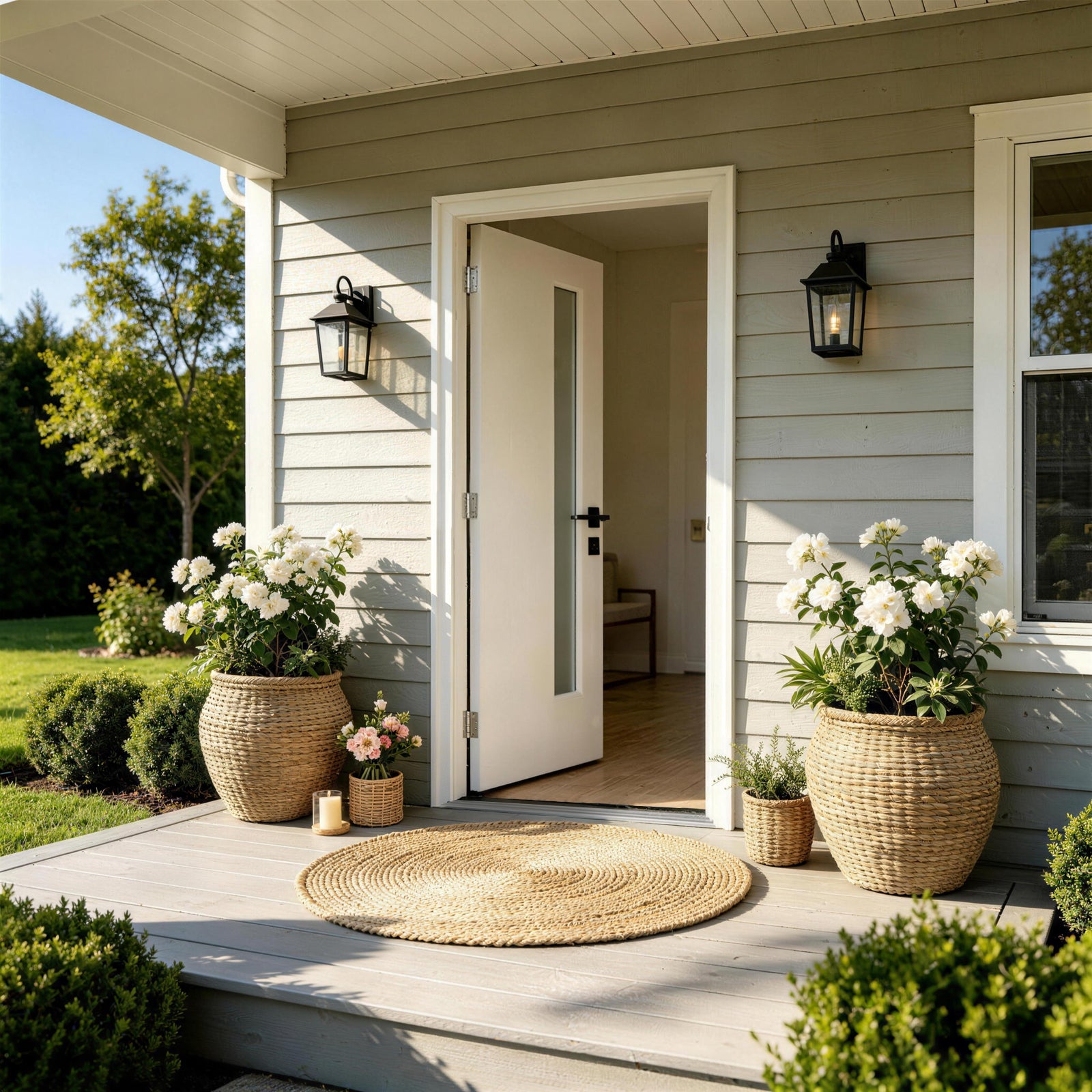 36"x80" Fiberglass Front Door with White 4-9/16" PVC Frame,Left-Hand Inswing Exterior Door with Brickmould,Contemporary minimalist smooth skin with frosted glass for Home Entrance,White image 2