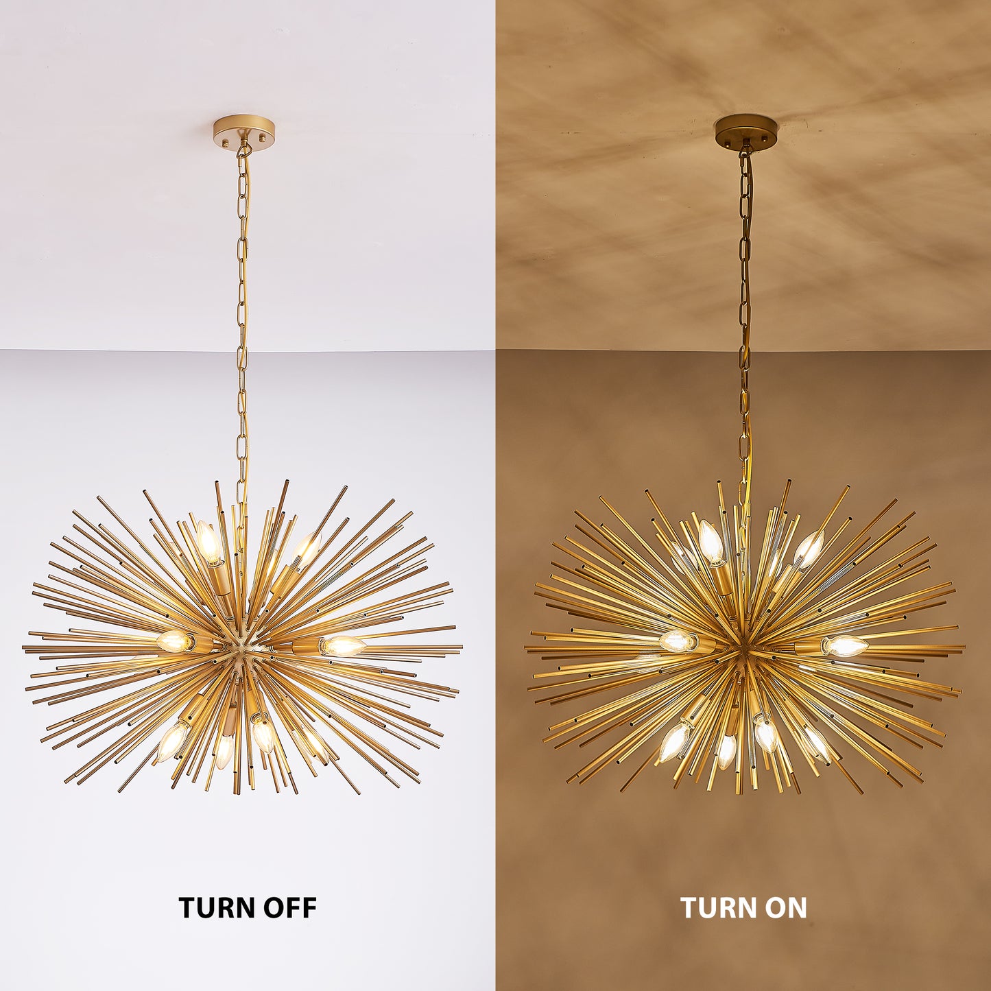 29" Mid-Century Modern 12-Light Starburst Chandelier – Gold Sputnik Pendant Light Fixture for Living Room, Dining Room, or Foyer (Bulb Not Included) image 7