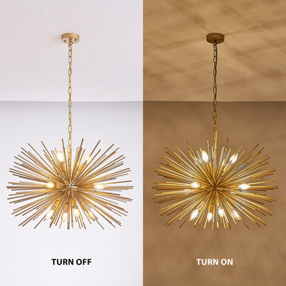 29" Mid-Century Modern 12-Light Starburst Chandelier – Gold Sputnik Pendant Light Fixture for Living Room, Dining Room, or Foyer (Bulb Not Included) image 7