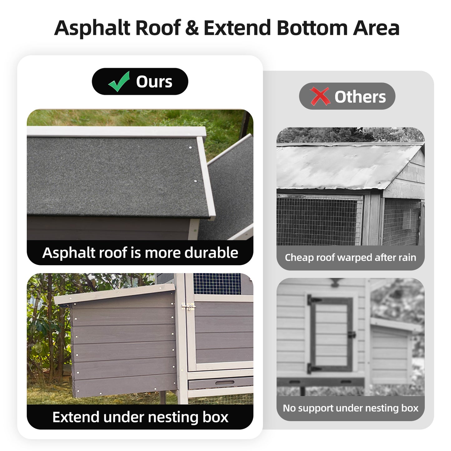 large main house, Gray Wooden Chicken Coop, Large Outdoor Hen House with Run and Nesting Box Poultry Cage, Rabbit Hutch, Waterproof Anti-UV Panel for Backyard image 5