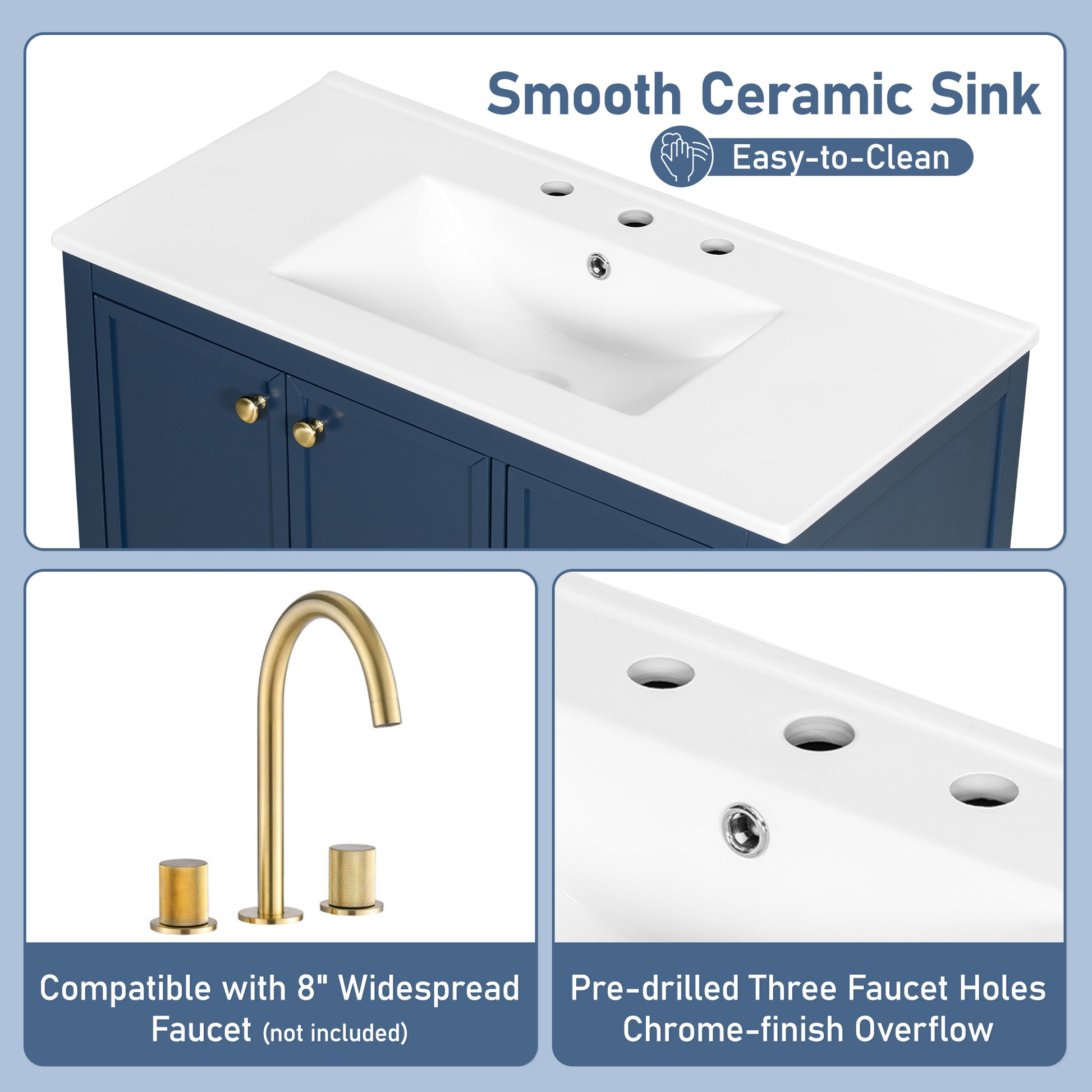 36" Bathroom Vanity with Sink, Bathroom Cabinet with Soft-Closing Door, 4 Drawers of Different Sizes, Solid Wood Frame and Leg, Two Packages, Blue image 10