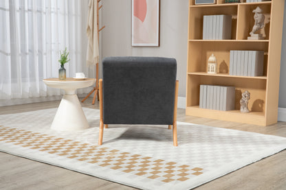 Mid Century Modern Accent Chair with Wood Frame, Upholstered Living Room Chairs with Waist Cushion, Reading Armchair for Bedroom Sunroom image 5
