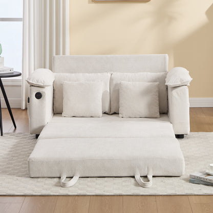 58 inch 3-in-1 Upholstered Futon Sofa Convertible Floor Sofa bed,Foldable Tufted Loveseat with Pull Out Sleeper Couch Bed,Folding Mattres Love Seat Daybed W/Side Pockets for Living Room White image 6