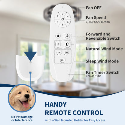 20" Black Industrial Flush Mount Ceiling Fan with Lights, Low Profile Fandelier with E12 Sockets, Reversible DC Motor, 6 Speeds, Quiet Ceiling Fan for Bedroom Kitchen Dining Room Farmhouse image 11