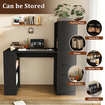 Black Computer Desk with 4-in-1 Socket, the Desk with 3 Slide Drawers and 4 Storage Levels, the Wooden Desk is Suitable for a Variety of Places image 3